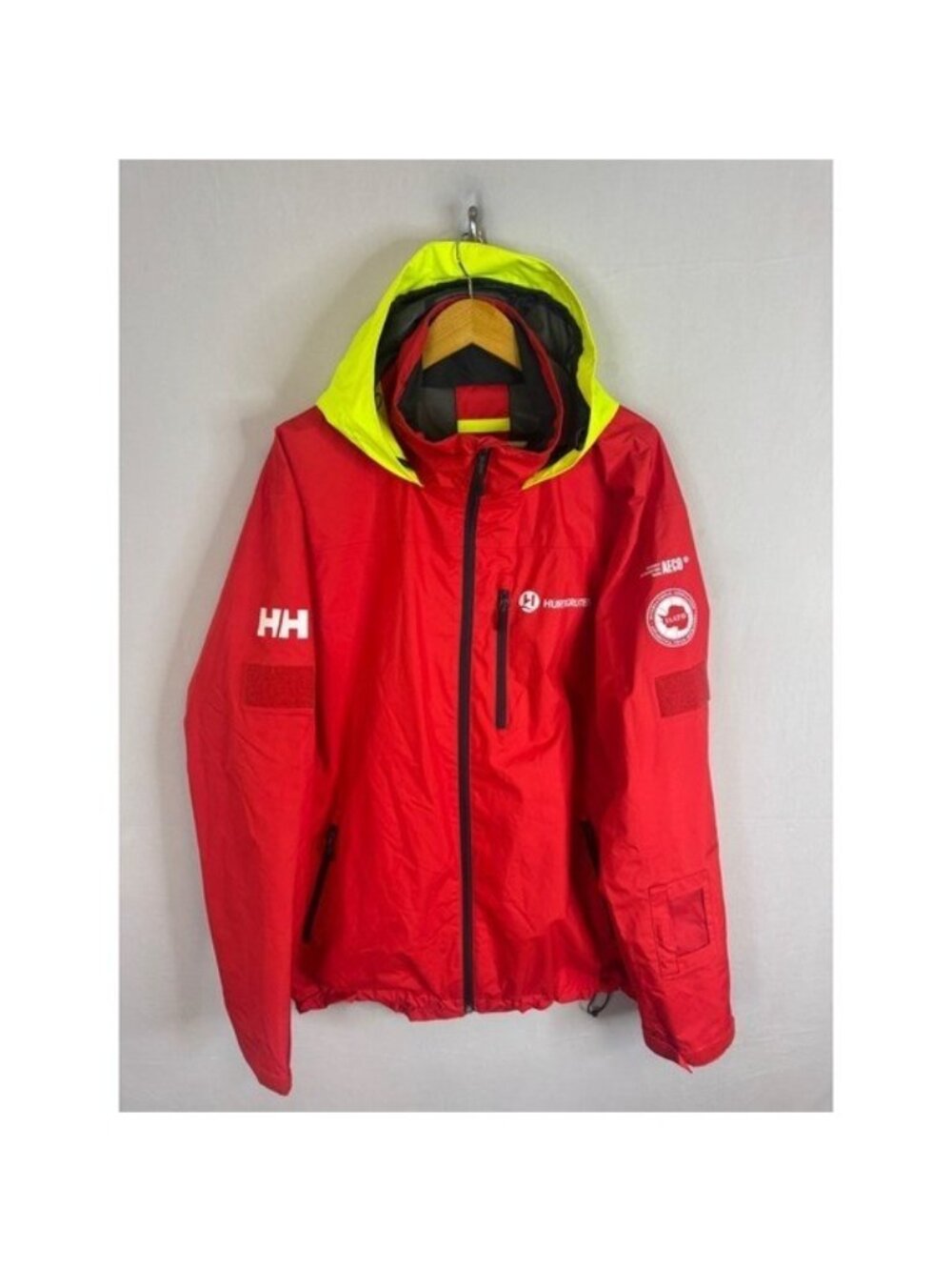 Helly Hansen Hurtigruten Expedition Jacket Red Neon Yellow Hood IAATO AECO 2XL